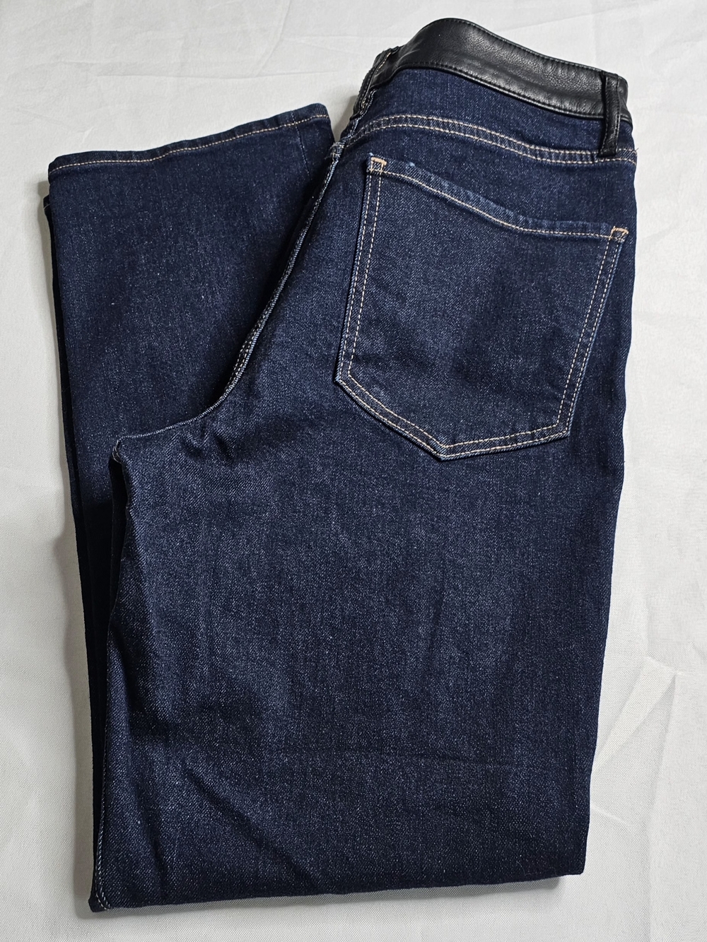 Express High Rise Straight Ankle Jeans Faux Leather Waistband Dark Wash Size 10L